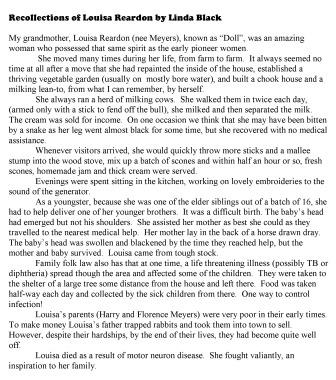 Recollections of Louisa Reardon by Linda Black